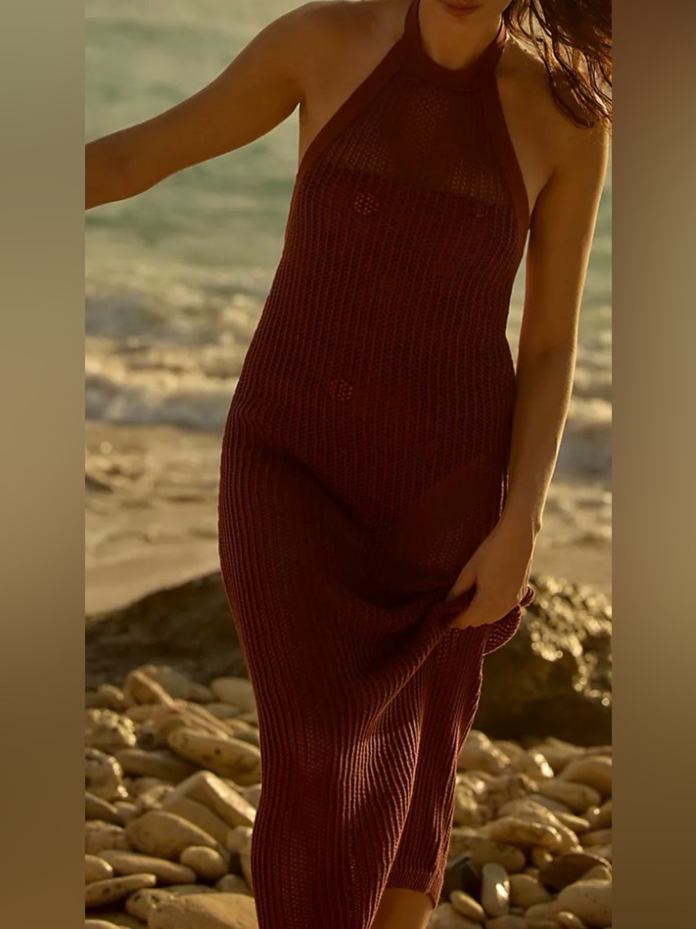 Beach Riot x Anthropologie Halter Crochet Cover-Up Dress - Women's Sz L NWT